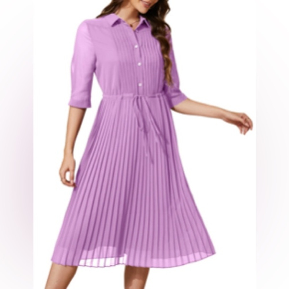 WLDRSD Elegant Purple Pleated Dress Sz M Women
